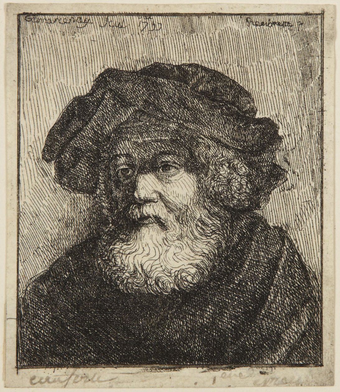 Gammel mann med lue av Rembrandt van Rijn
