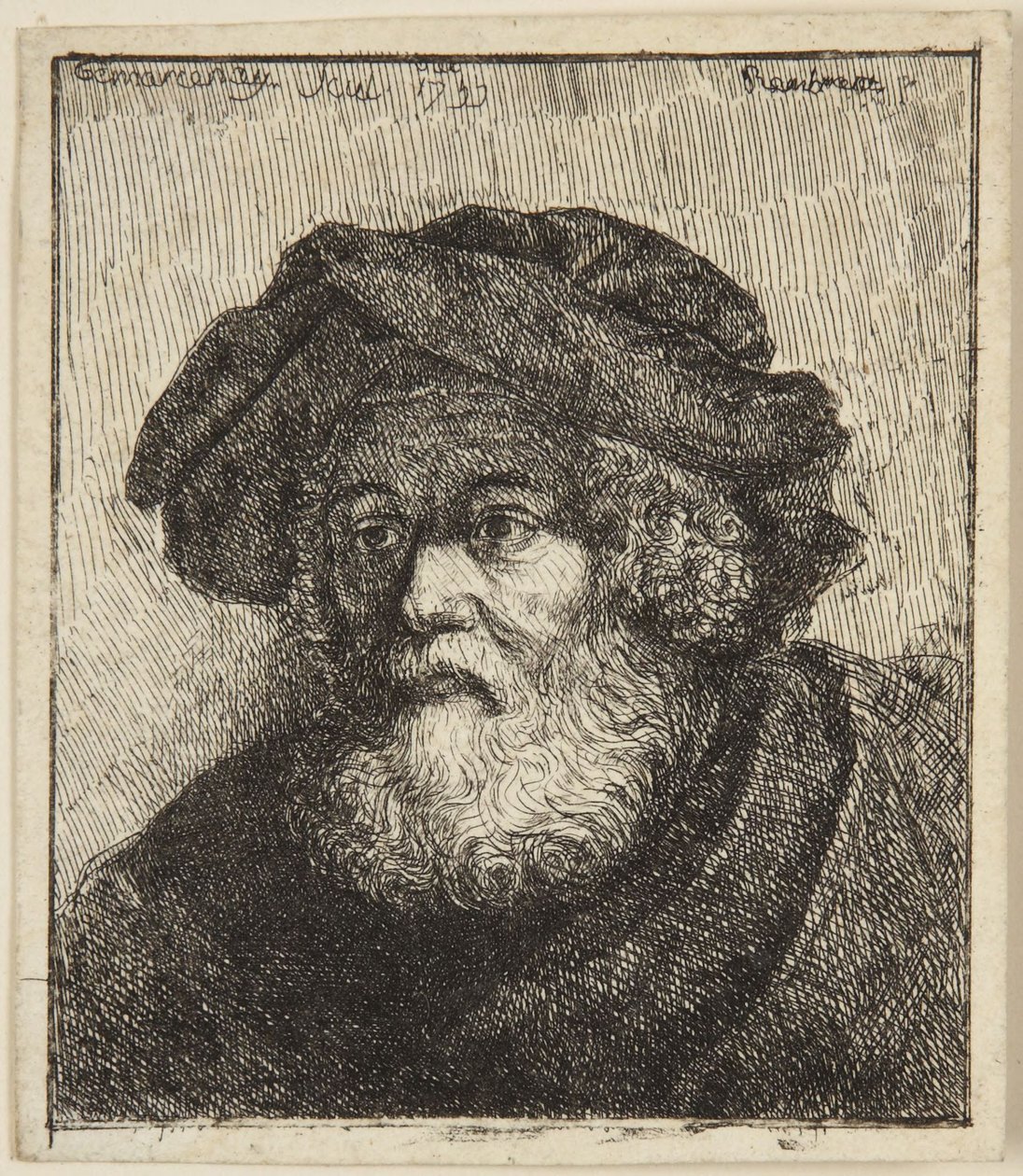 Gammel mann med lue av Rembrandt van Rijn