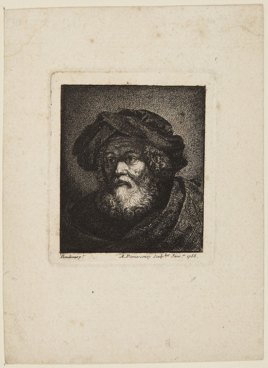 Gammel mann med lue av Rembrandt van Rijn