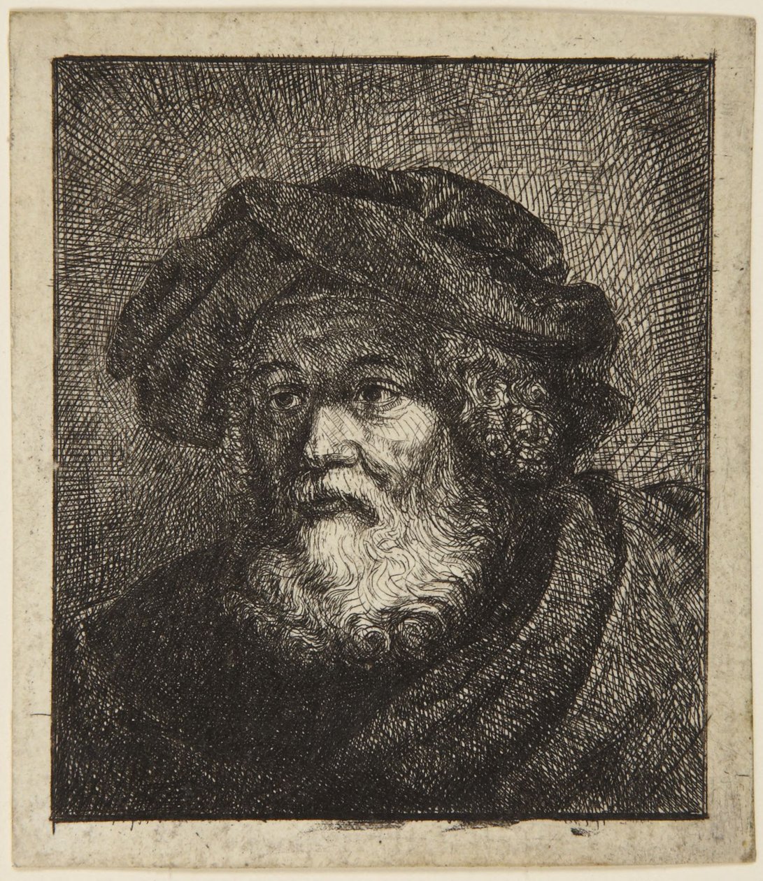 Gammel mann med lue av Rembrandt van Rijn