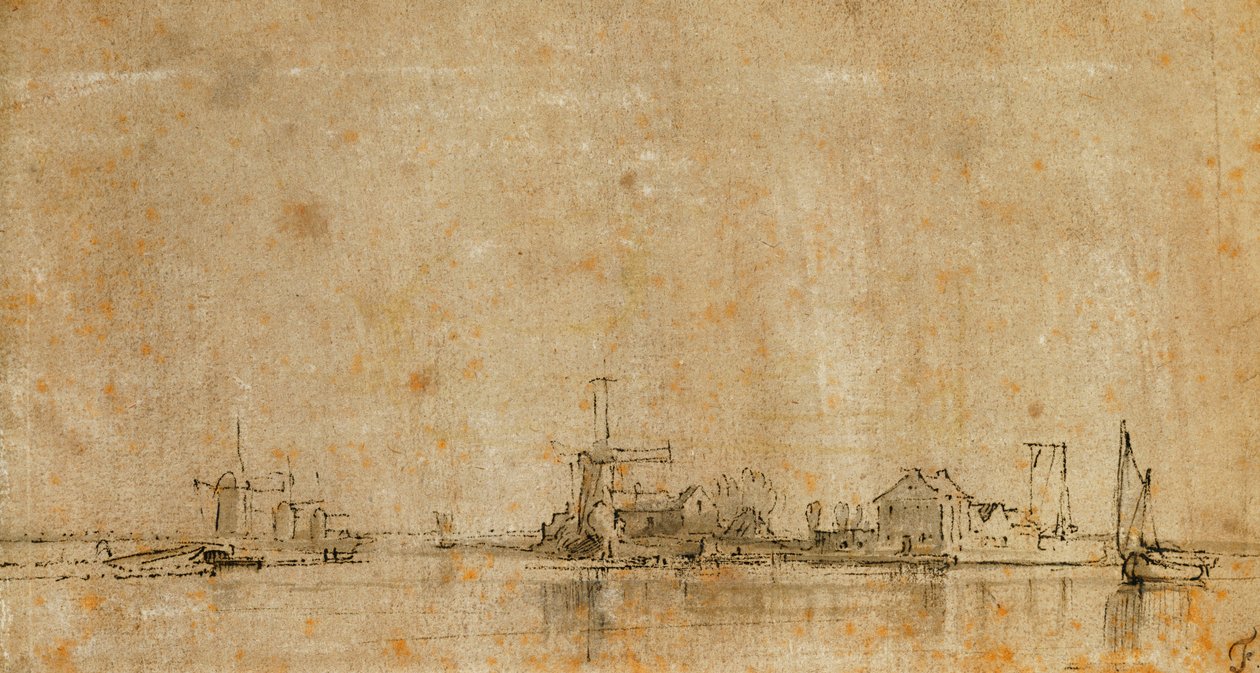 Utsikt over Amstel ved Omval, til venstre Ringvaart av Diermermeer av Rembrandt van Rijn