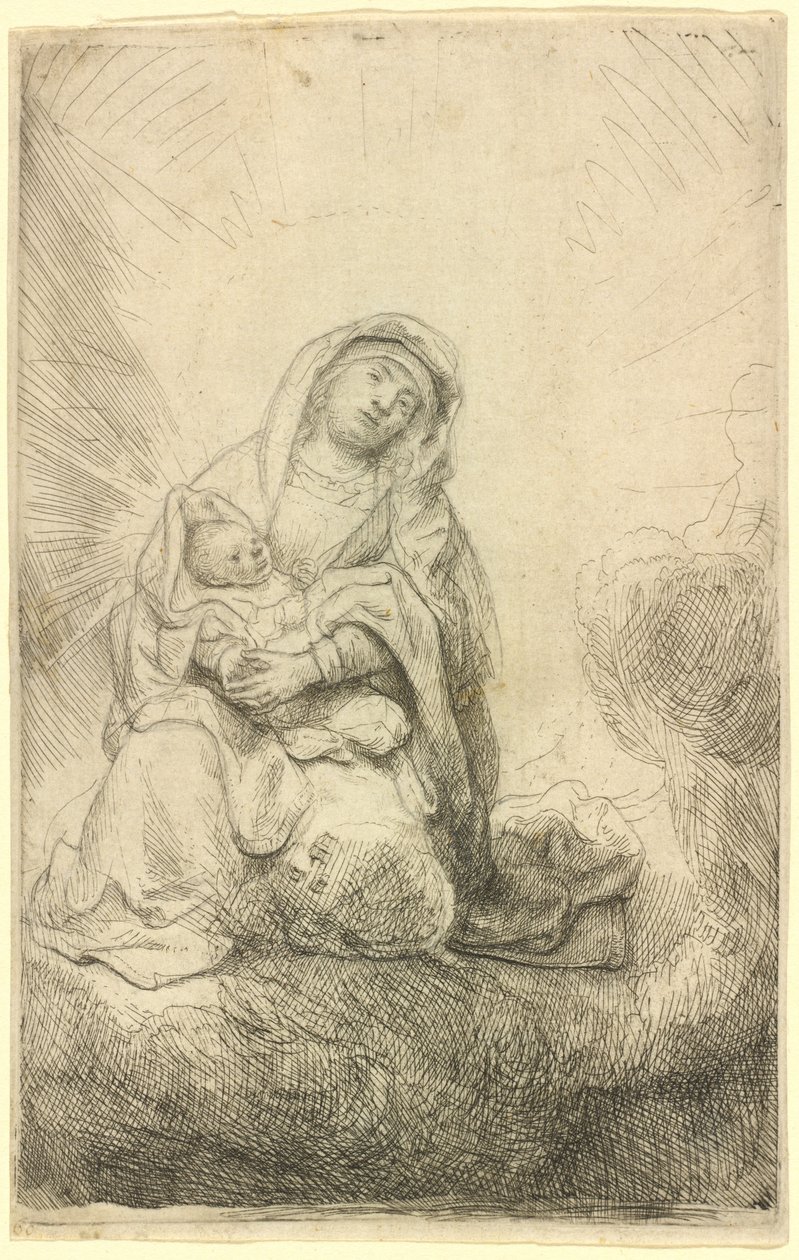 Jomfru og barn i skyene av Rembrandt van Rijn