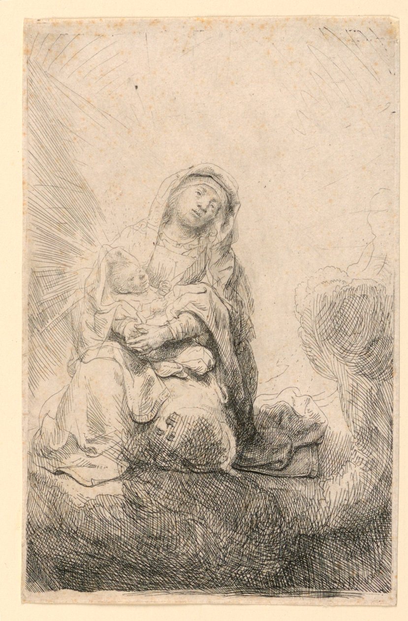 Jomfru og barn i skyene av Rembrandt van Rijn
