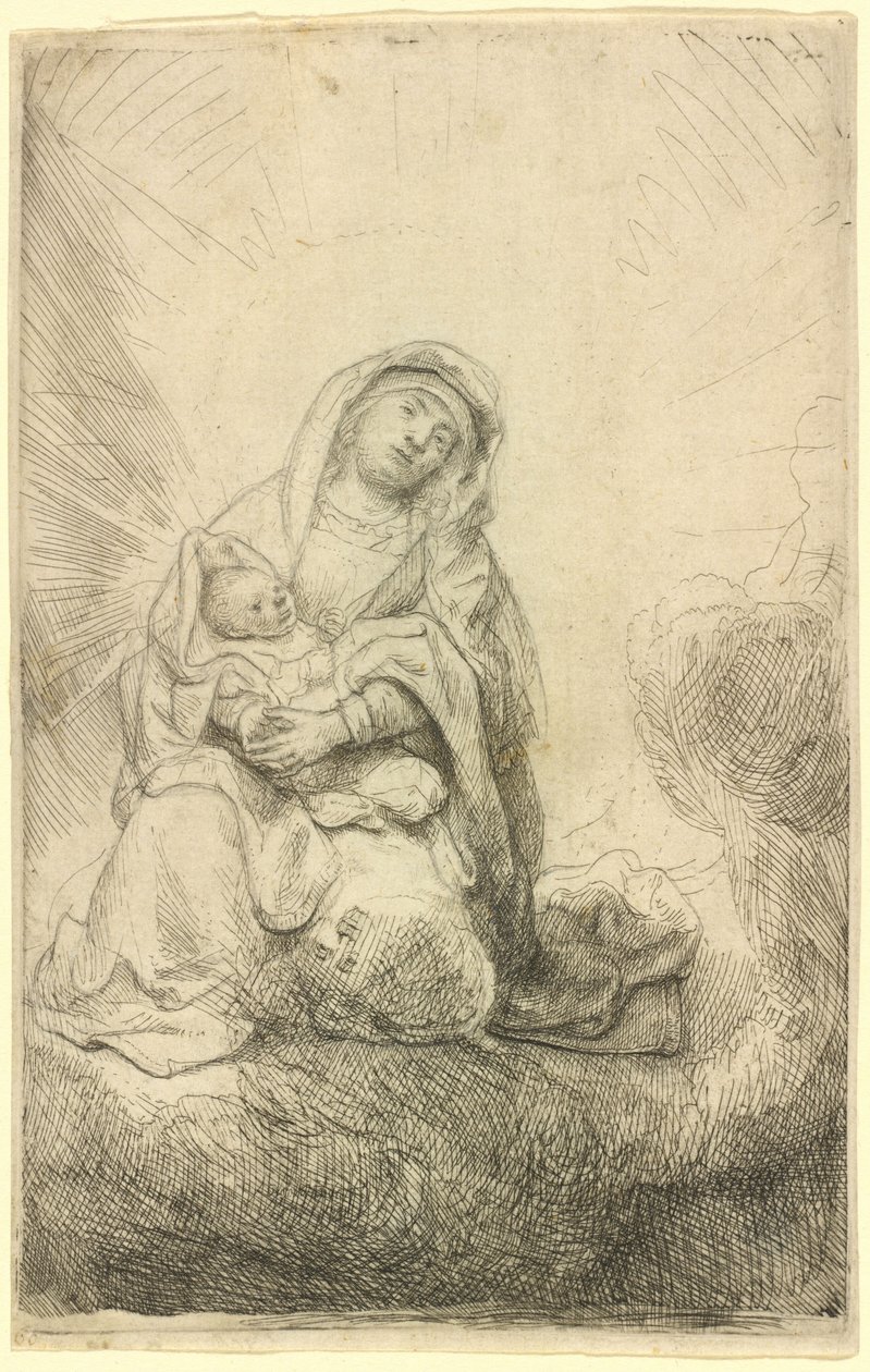 Jomfruen med barnet i skyene av Rembrandt van Rijn