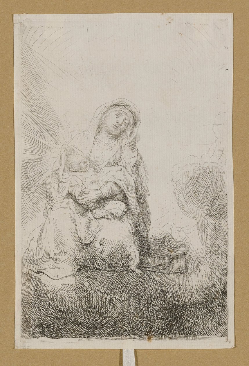 Jomfruen med barnet i skyene av Rembrandt van Rijn
