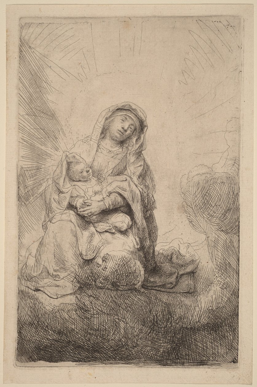 Jomfruen med barnet i skyene av Rembrandt van Rijn