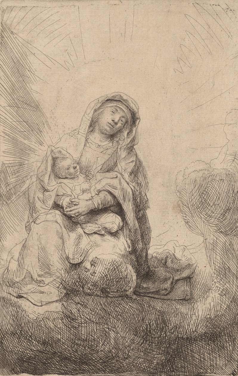 Jomfru og barn i skyene, 1641. av Rembrandt van Rijn