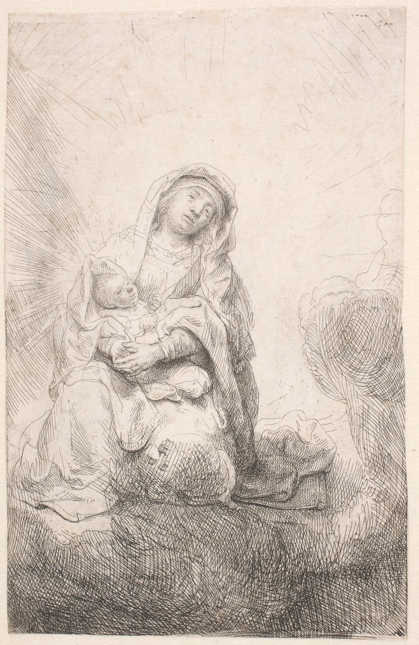 Jomfruen og barnet i skyene av Rembrandt van Rijn