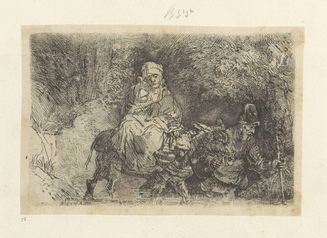 Fly til Egypt: Krysser en bekk Recueil de quatre-vingt-cinq estampes originales (serietittel) av Rembrandt van Rijn