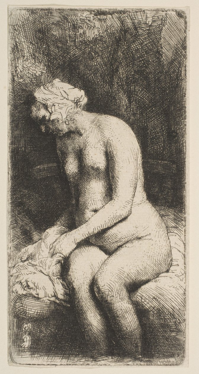 Kvinne som bader føttene ved en bekk, 1658. av Rembrandt van Rijn