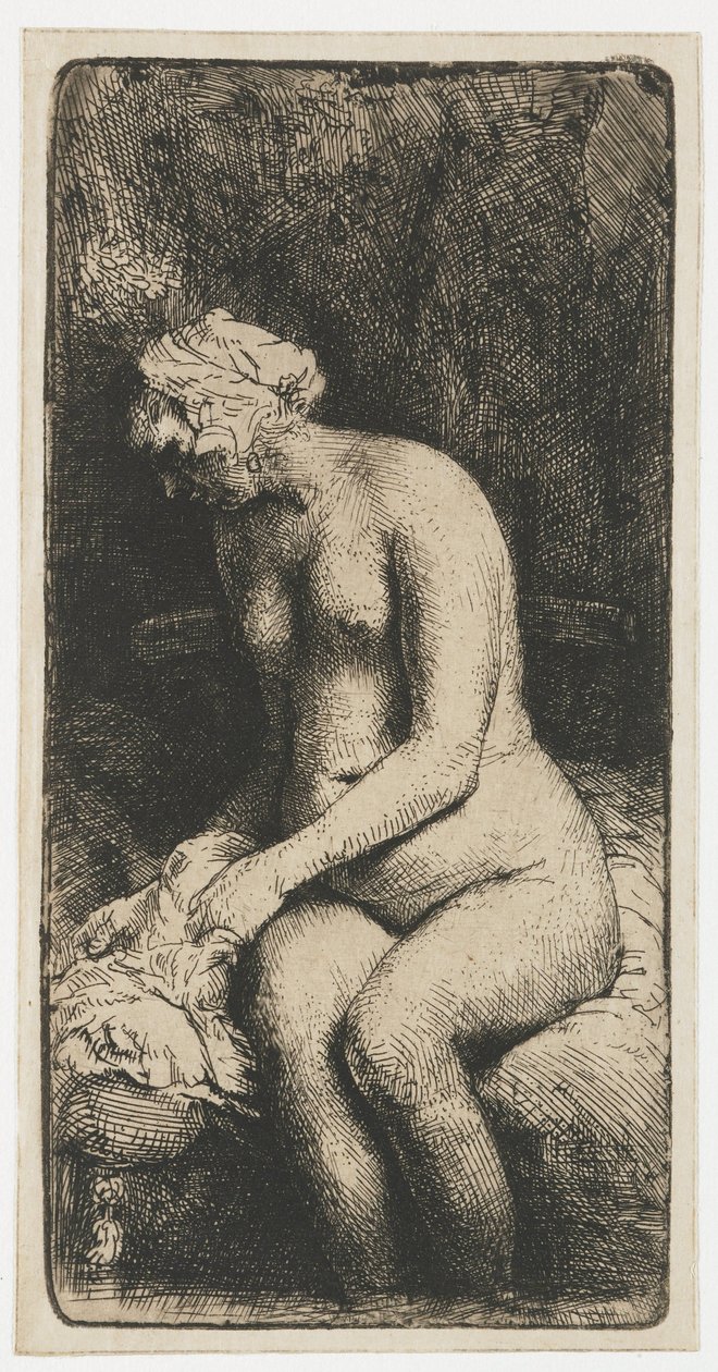 Kvinne som bader føttene i en bekk Kvinne som bader føttene ved en bekk av Rembrandt van Rijn
