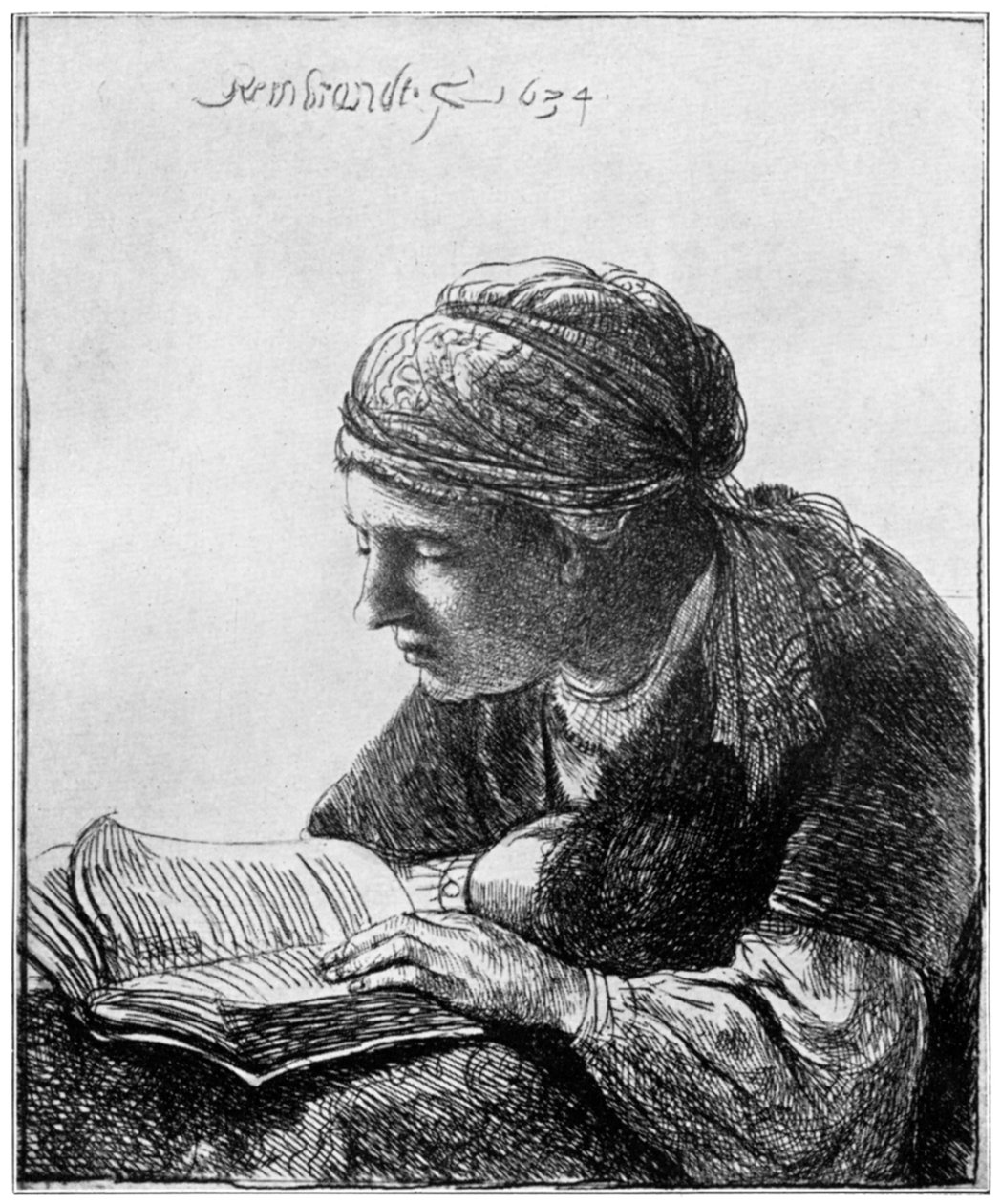 Kvinne som leser, 1634, 1912. av Rembrandt van Rijn