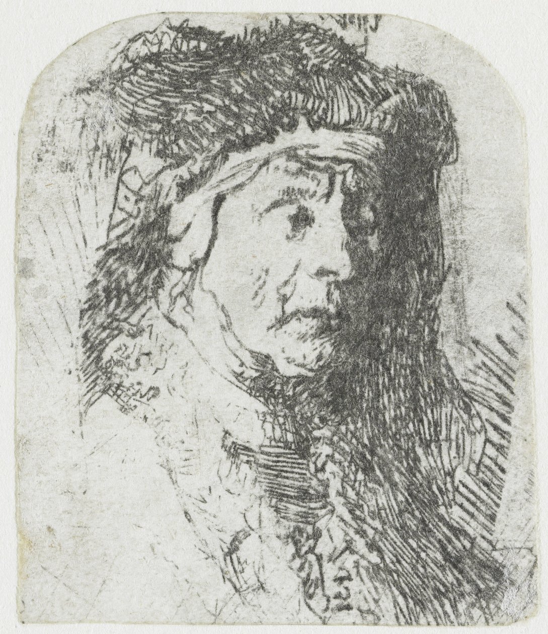 Kvinne i en pelstrimmet kappe Byste av en gammel kvinne i pelskappe og kraftig hodeplagg av Rembrandt van Rijn