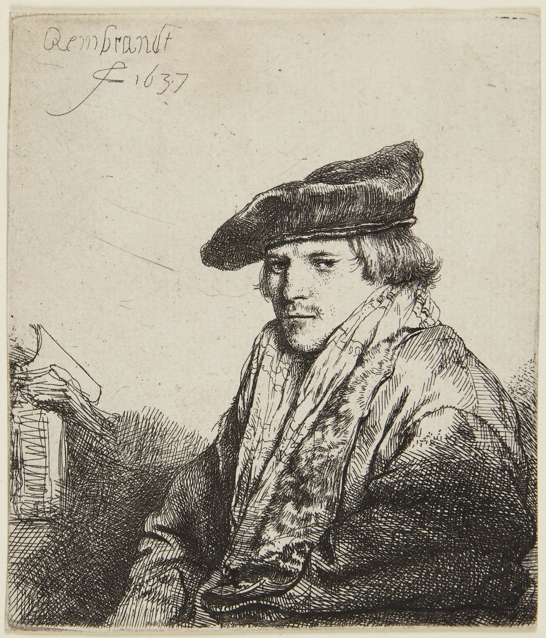 Ung mann med lue av Rembrandt van Rijn