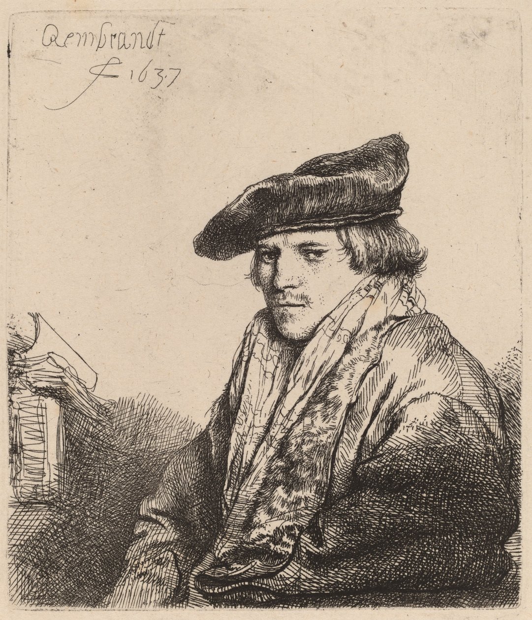 Ung mann i fløyelshette (Ferdinand Bol?) av Rembrandt van Rijn
