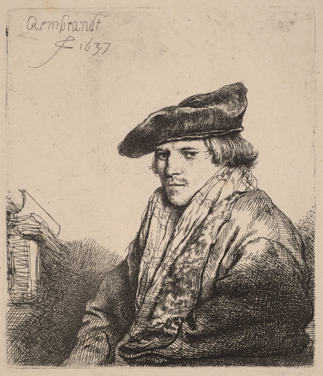 Ung mann med fløyelslue (Petrus Sylvius) av Rembrandt van Rijn