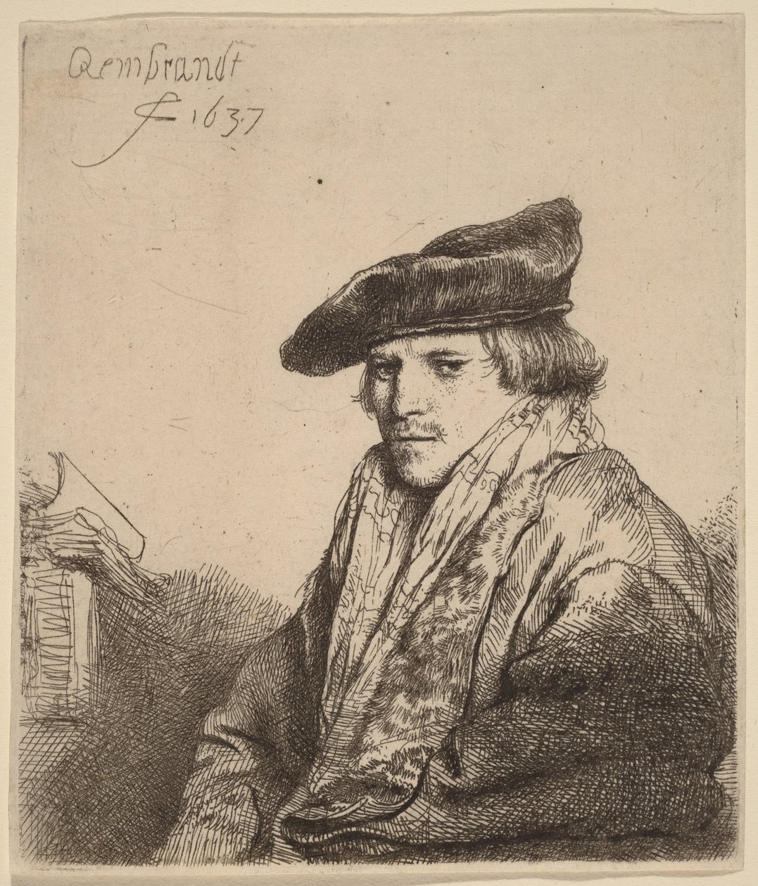 Ung mann med fløyelslue (Petrus Sylvius) av Rembrandt van Rijn