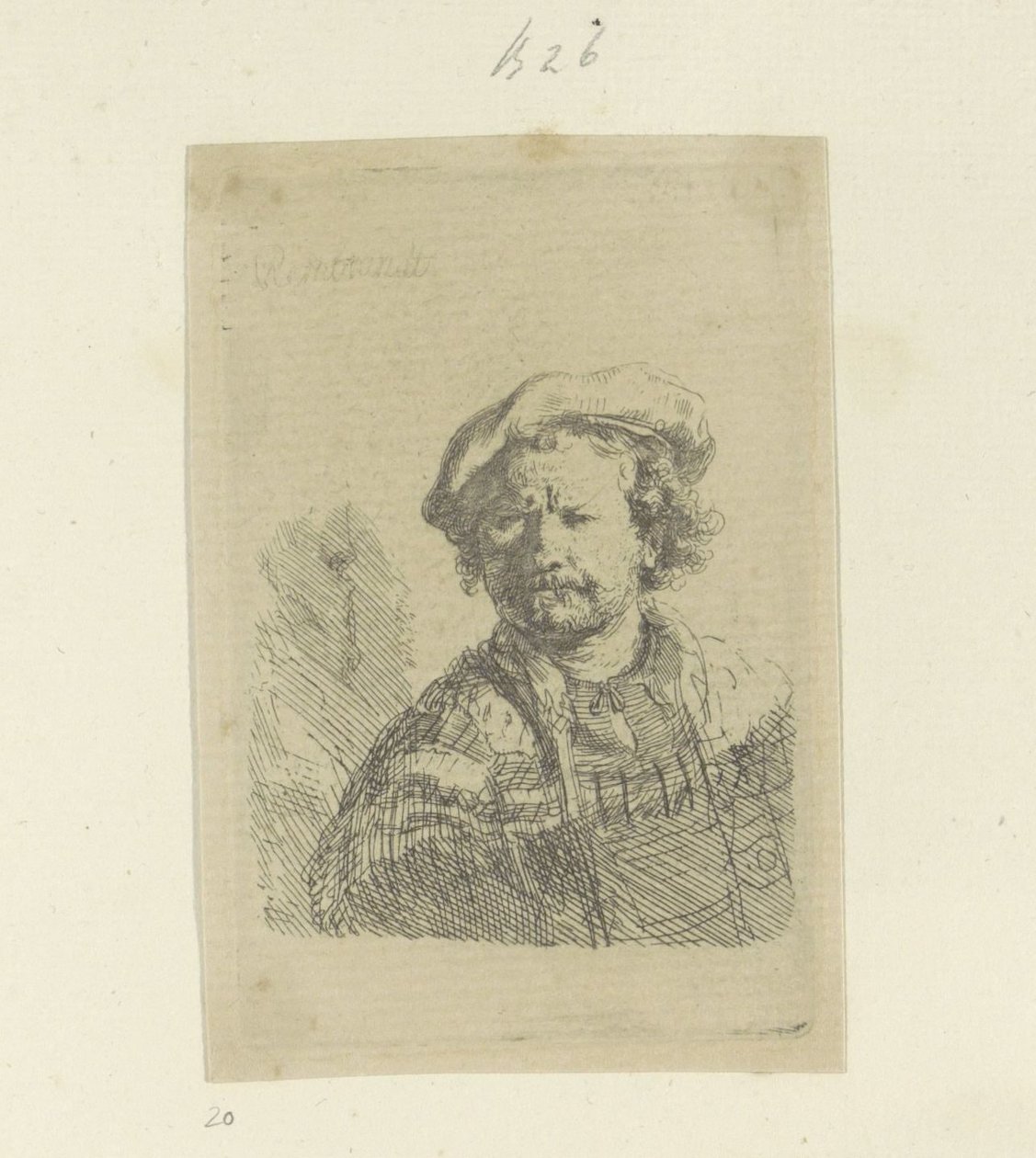 Selvportrett med beret og dekorert kappe Recueil de quatre-vingt-cinq estampes originales (serietittel) av Rembrandt van Rijn