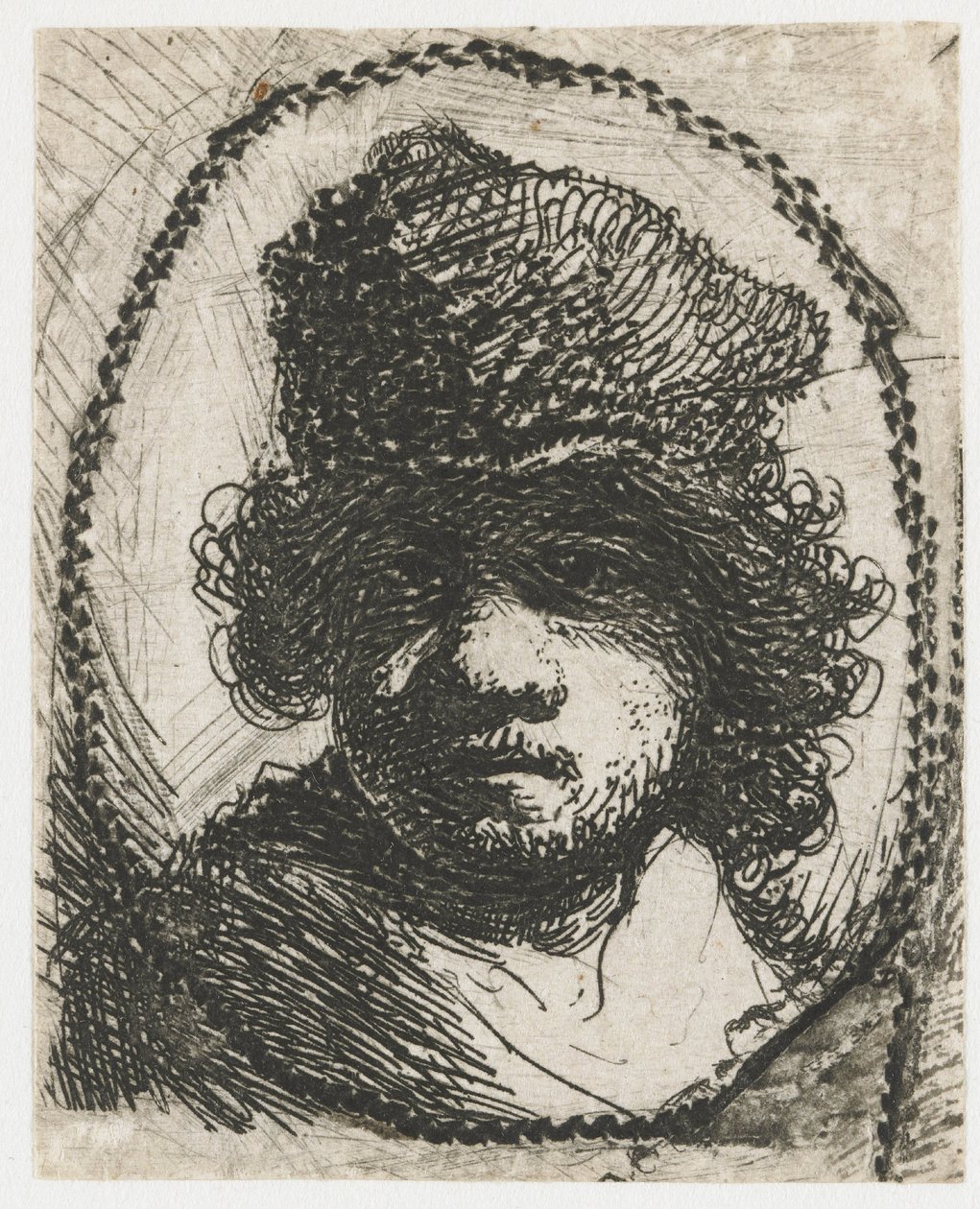 Selvportrett med pelslue av Rembrandt van Rijn