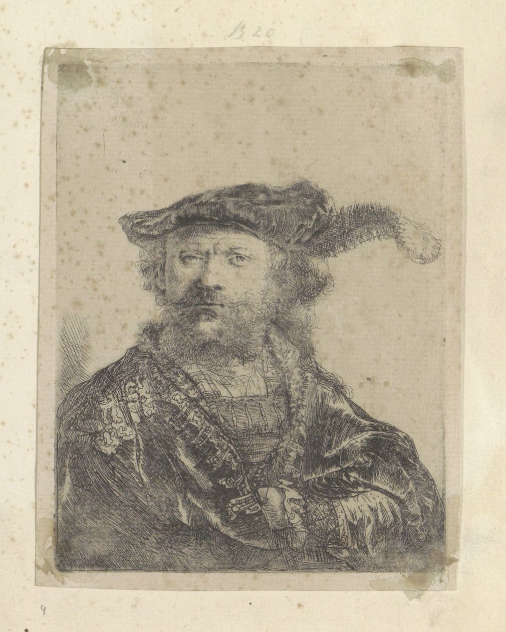 Selvportrett med plymet fløyelsbasker Recueil de quatre-vingt-cinq estampes originales (serietittel) av Rembrandt van Rijn