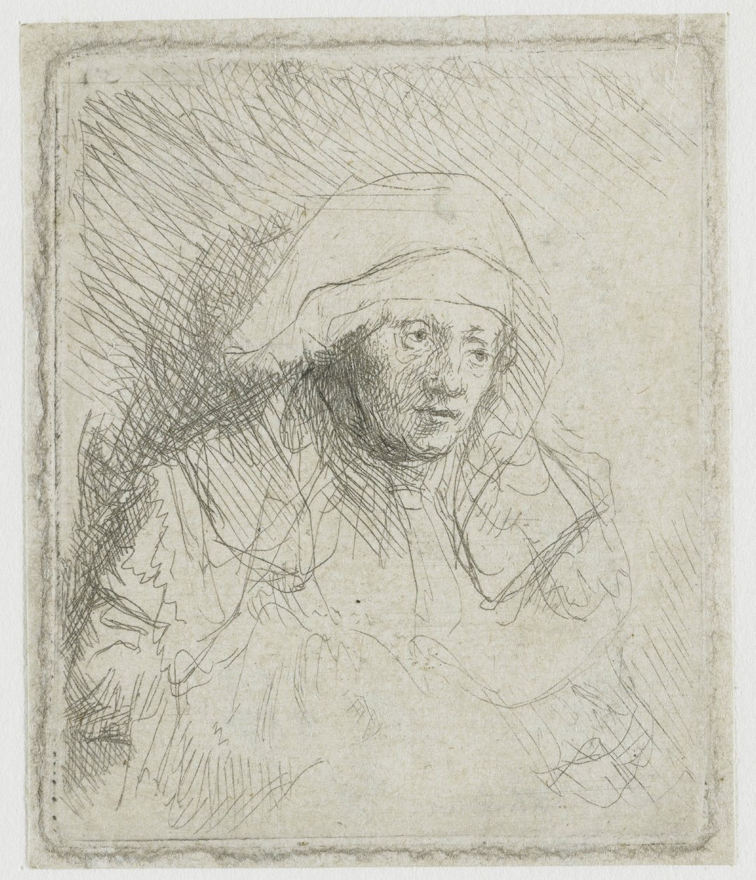 Syk kvinne med hvitt hodeplagg (Saskia) av Rembrandt van Rijn