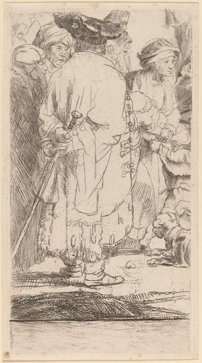 The Man with a Cane (Fragment from the Hundred Guilder Print) av Rembrandt van Rijn and William Baillie