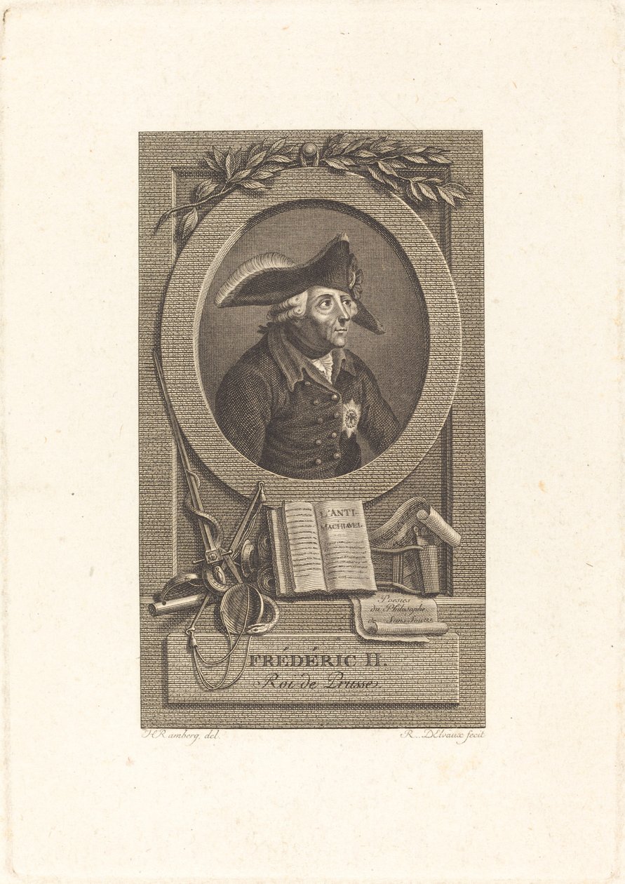 Fredrik den store, konge av Preussen av Remi Henri Joseph Delvaux after Johann Heinrich Ramberg