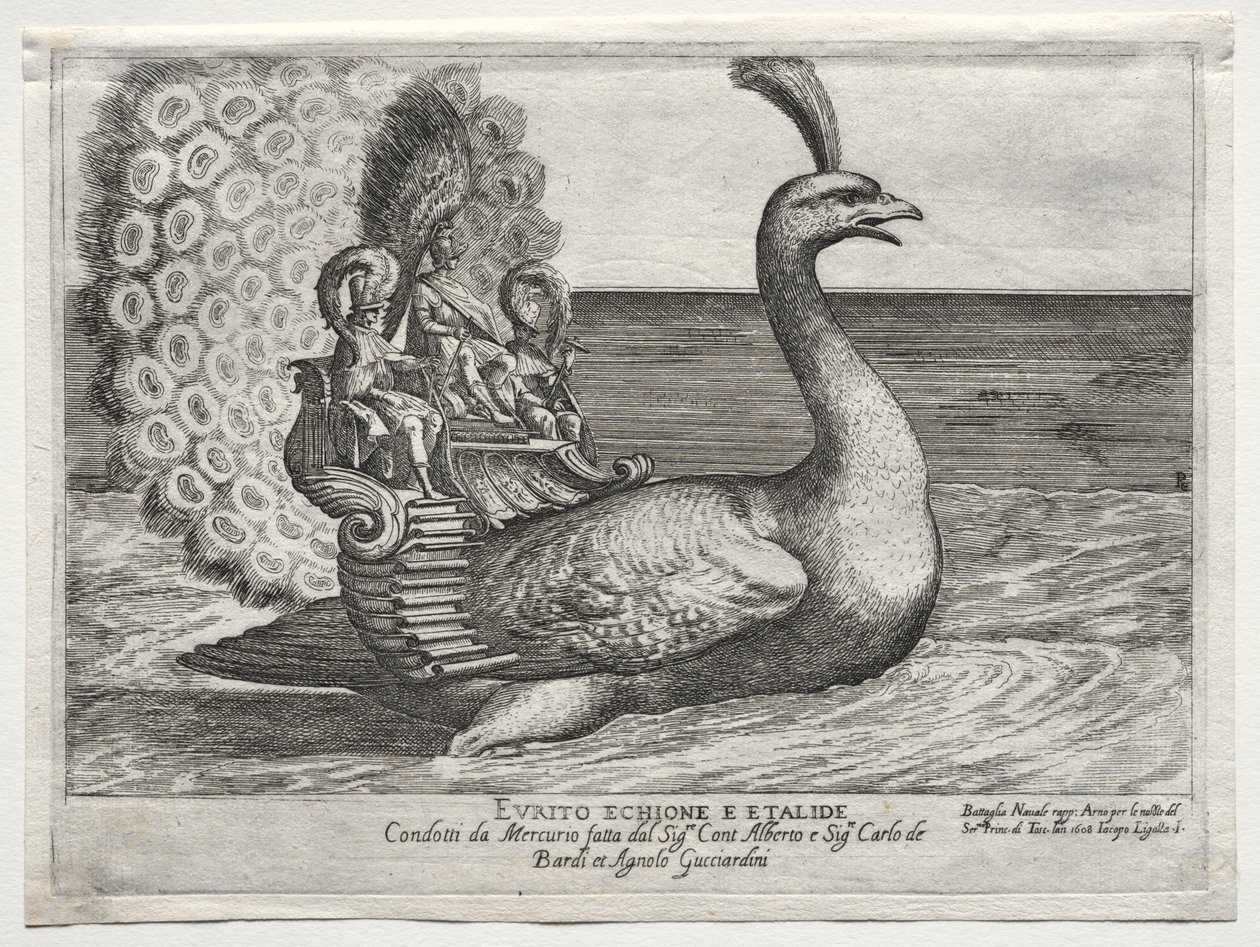 Sjøkamp representert ved Arno-elven i Firenze, for ekteskapet til Cosimo di Medici, 1608. av Remigio Cantagallina