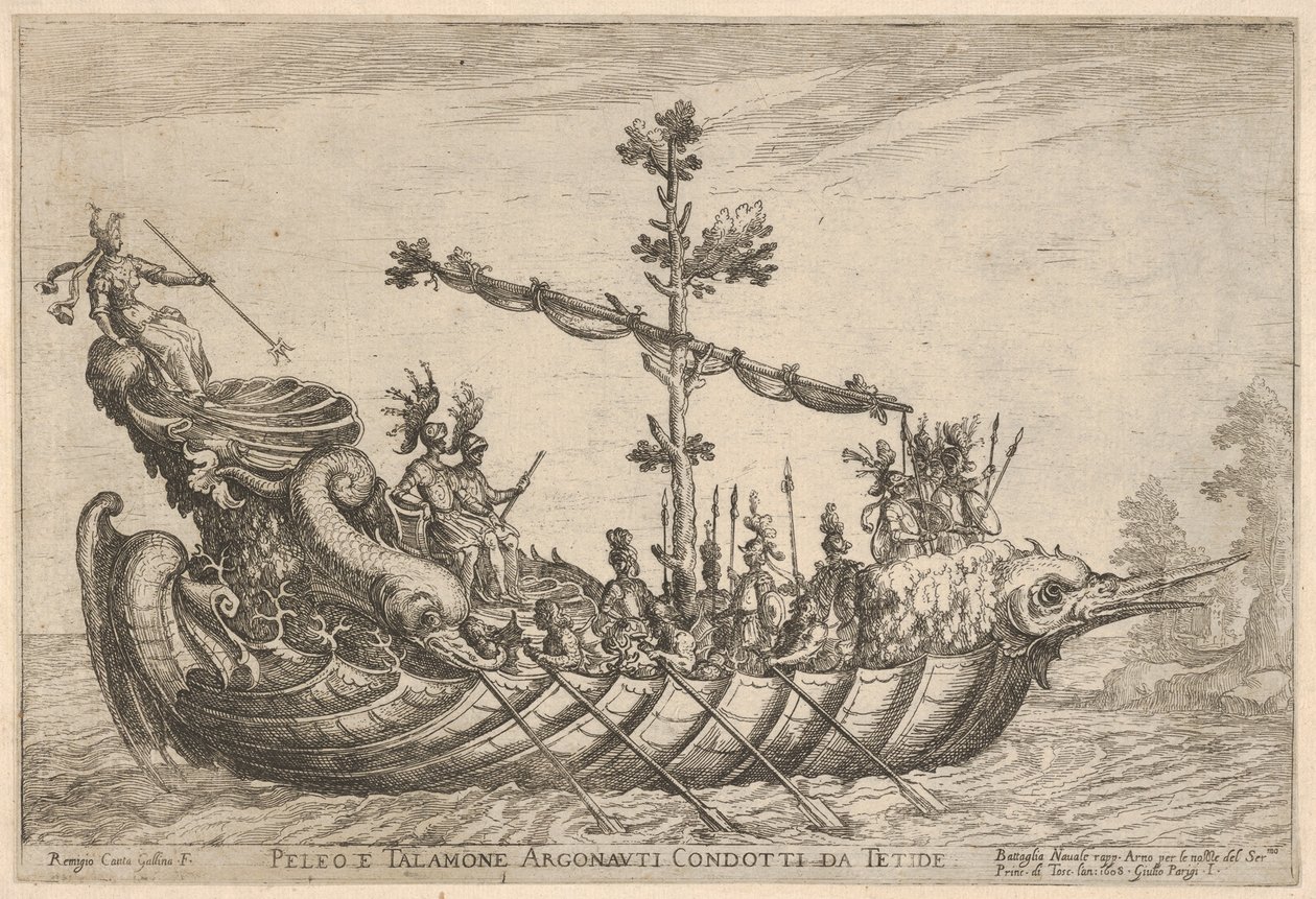 Peleus og Talamon, fra serien Vessels of the Argonauts, for bryllupsfeiringen..., 1608. av Remigio Cantagallina