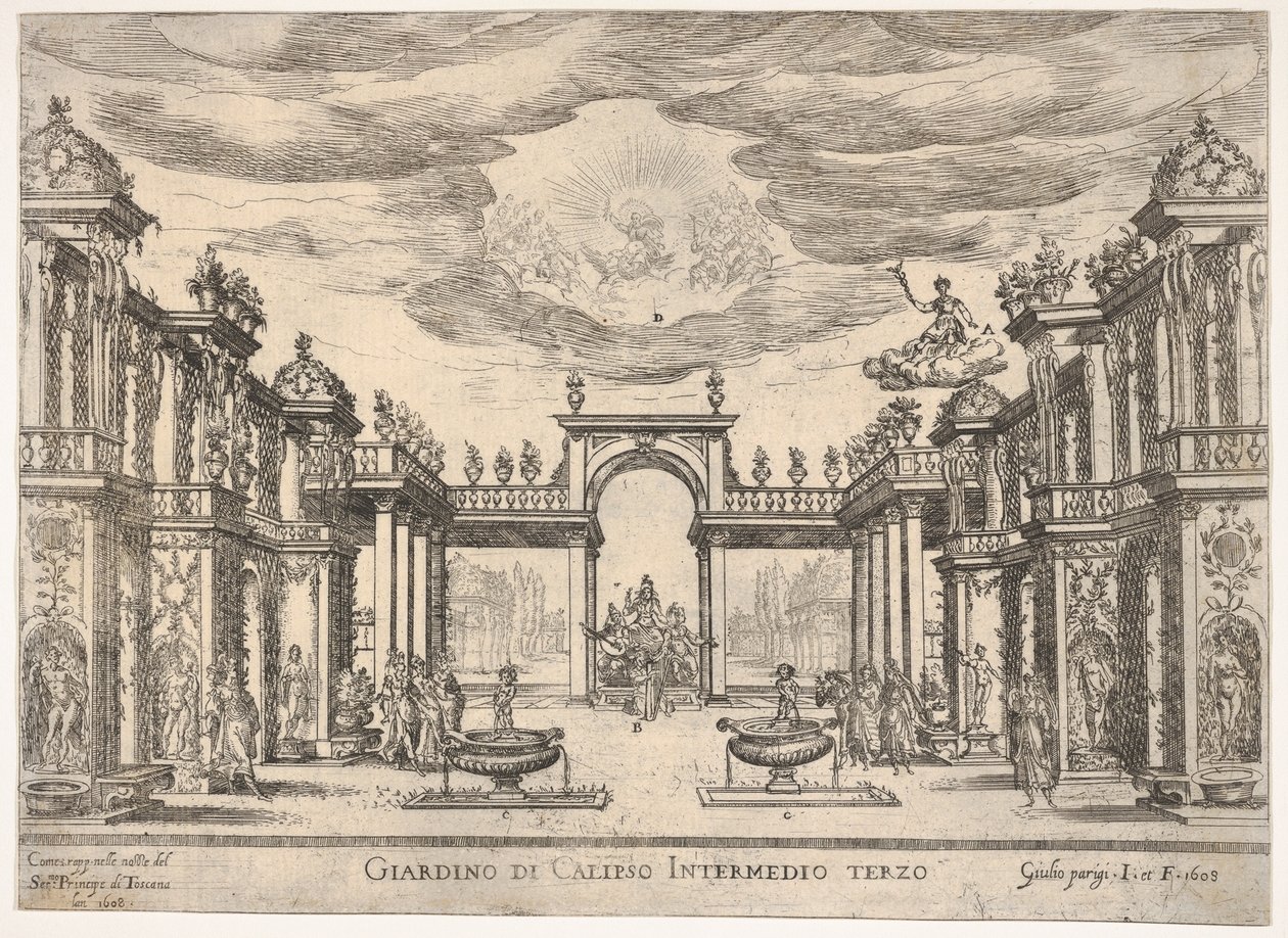 Sjette mellomspill: Garden of Calypso Mellom sjette: Garden of Calypso, fra serien ..., 1608. av Remigio Cantagallina