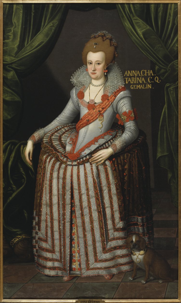 Prinsesse Anne Catherine av Brandenburg, dronningkonsort av Danmark Norge - Portrett av prinsesse Anne Catherine av Brandenburg (1575-1612), dronning av Danmark og Norge, av Petersen (Piettersz), Remmert (ca. 1575-1649). Olje på lerret. Størrelse: 207x123  av Remmert (c.1575 1649) Petersen