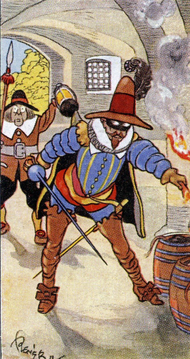 Oppdagelse av kruttplanen og fangst av Guy Fawkes, 1936 av René Bull