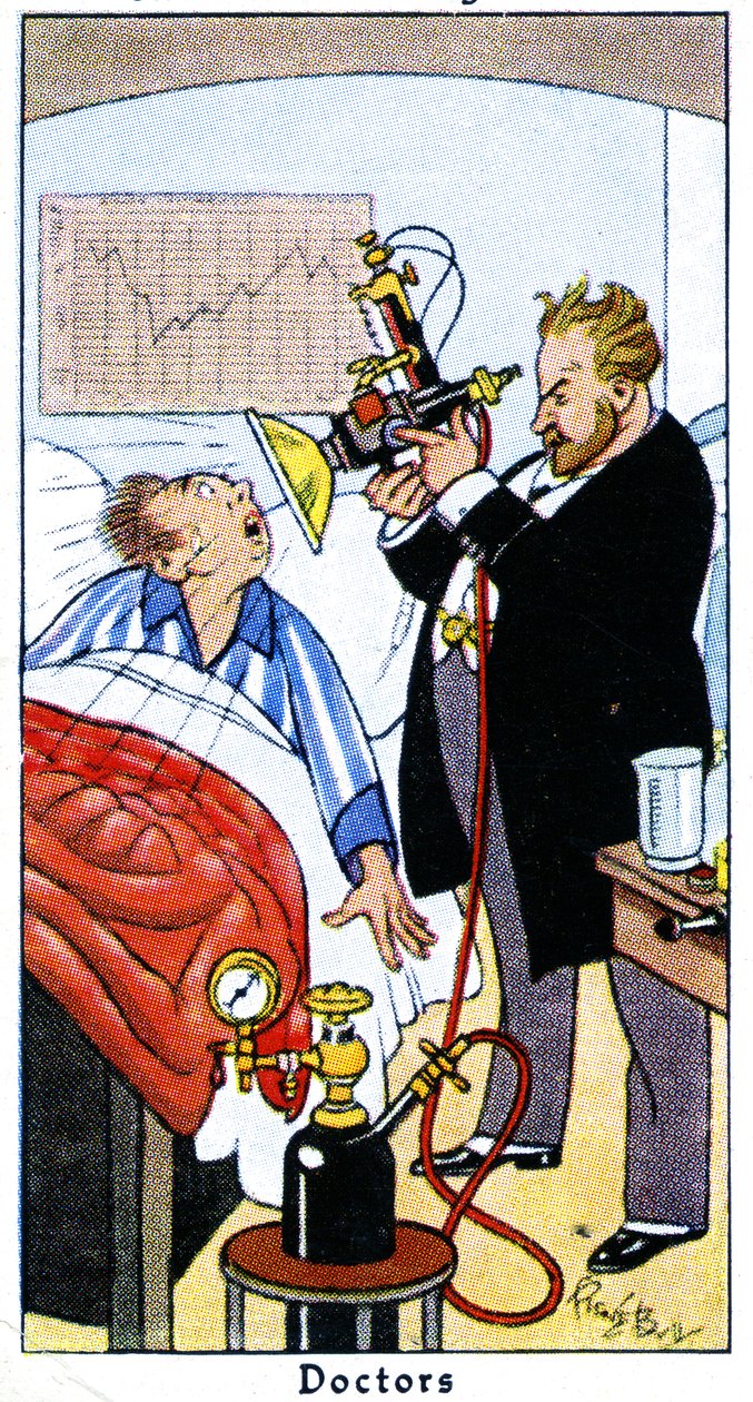 Lege som behandler en pasient med ultrafiolette stråler, 1936 av René Bull