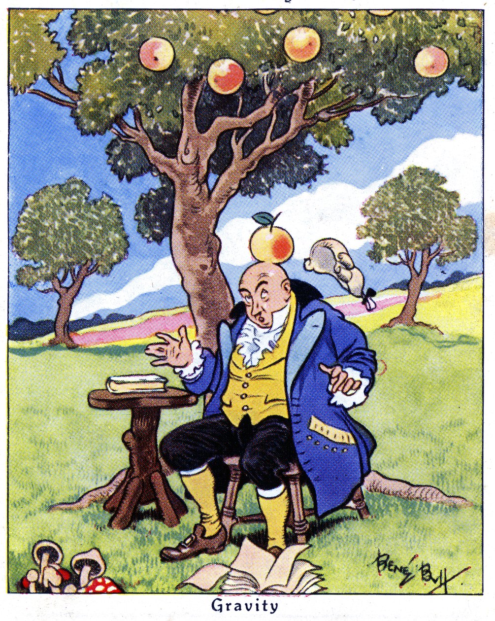 Isaac Newton oppdager tyngdekraften, 1936 av René Bull