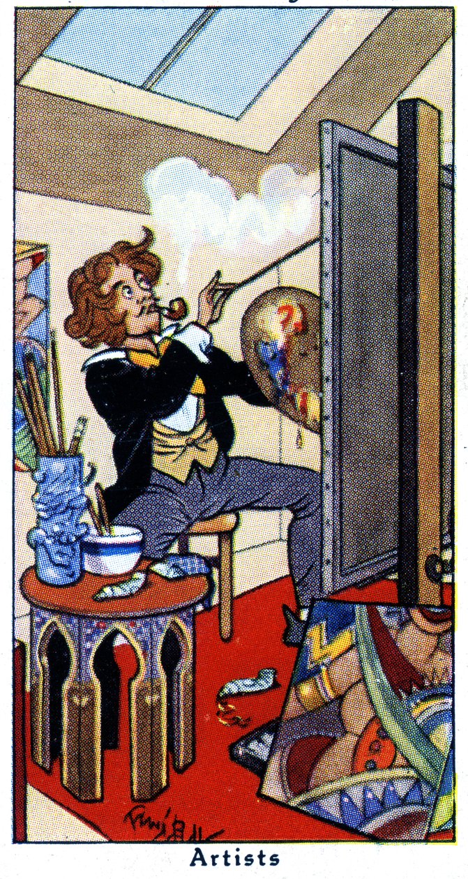 Et kunstnermaleri i studioet hans, 1936 av René Bull