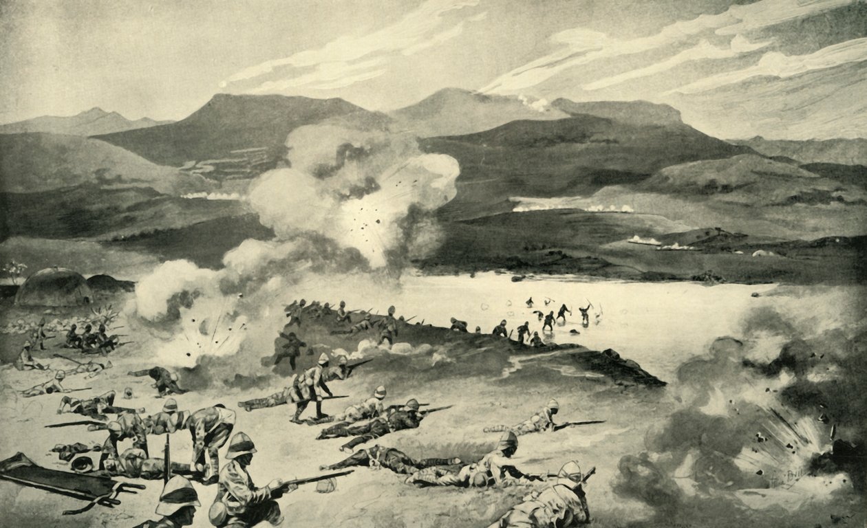 'Slaget ved Colenso - Dublin Fusiliers forsøk på Ford the Tugela', 1900 av René Bull