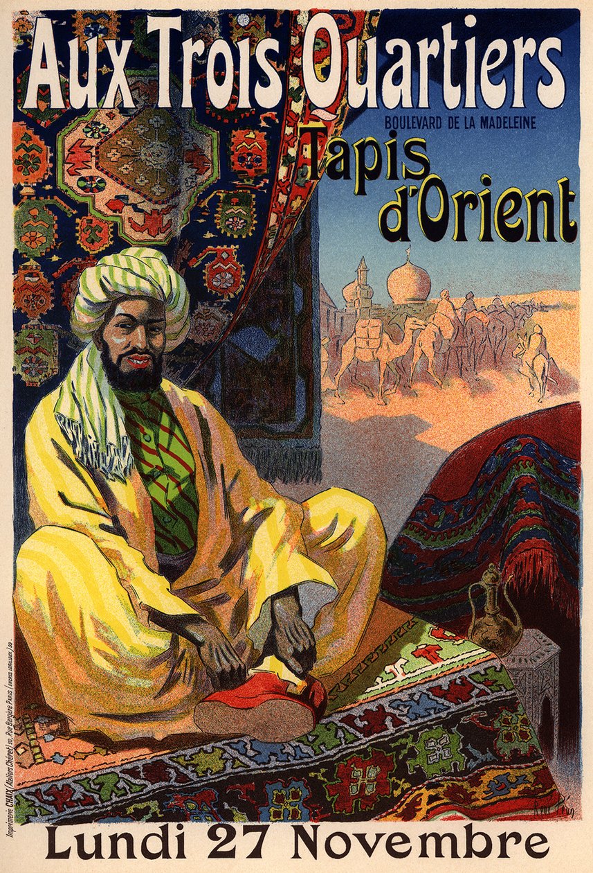 Three Quarters - Oriental Rug-plakat, 1890-tallet av René Louis Péan