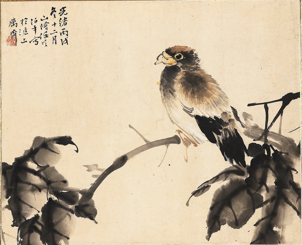 Fugl på en gren, 1886 av Ren Yi