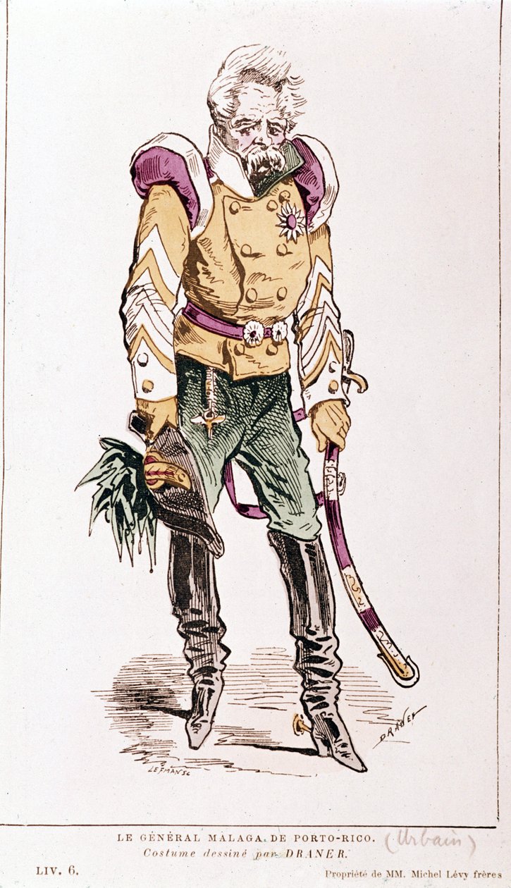 Jacques Offenbach: "Parisisk liv". General Málaga i Puerto Rico, drakt til Draner. 1866. av Renard Jules Draner