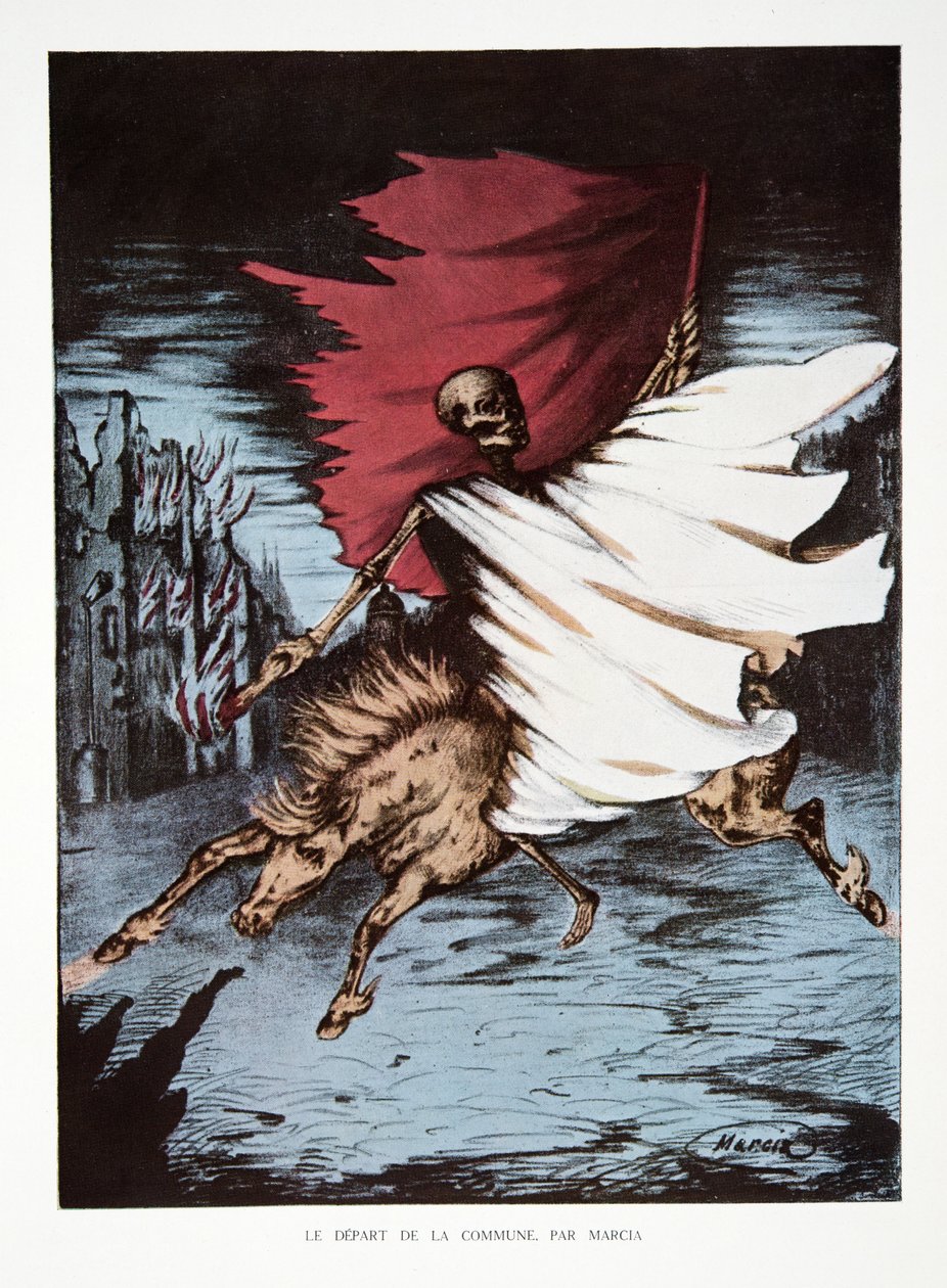 Kommunens avgang, fra History of the Third Republic, Vol. I, Politisk historie, pub.1933 (farge litho) av Renaux Ed