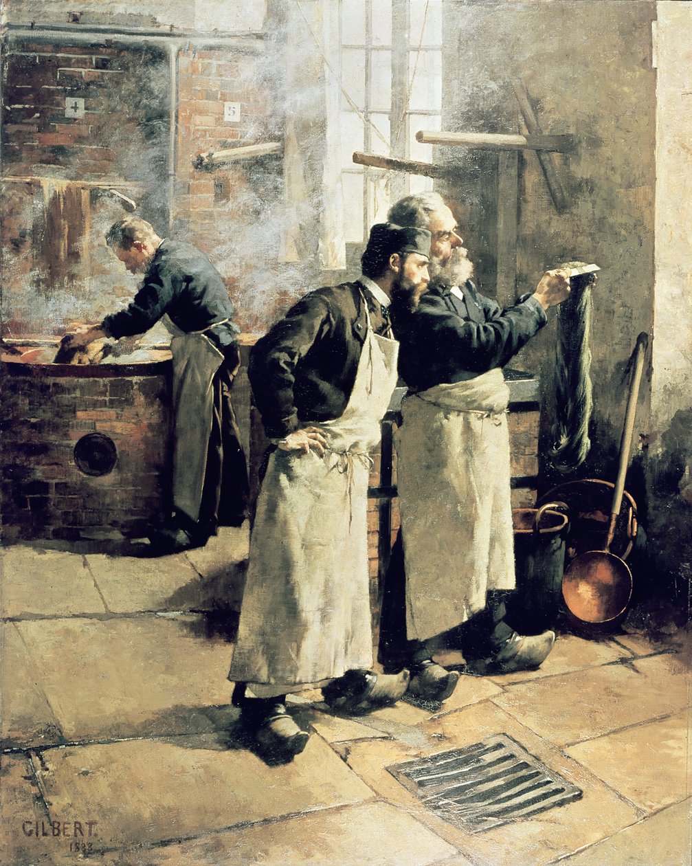 Fargeverksted i Gobelins, 1800-tallet av Rene Joseph Gilbert