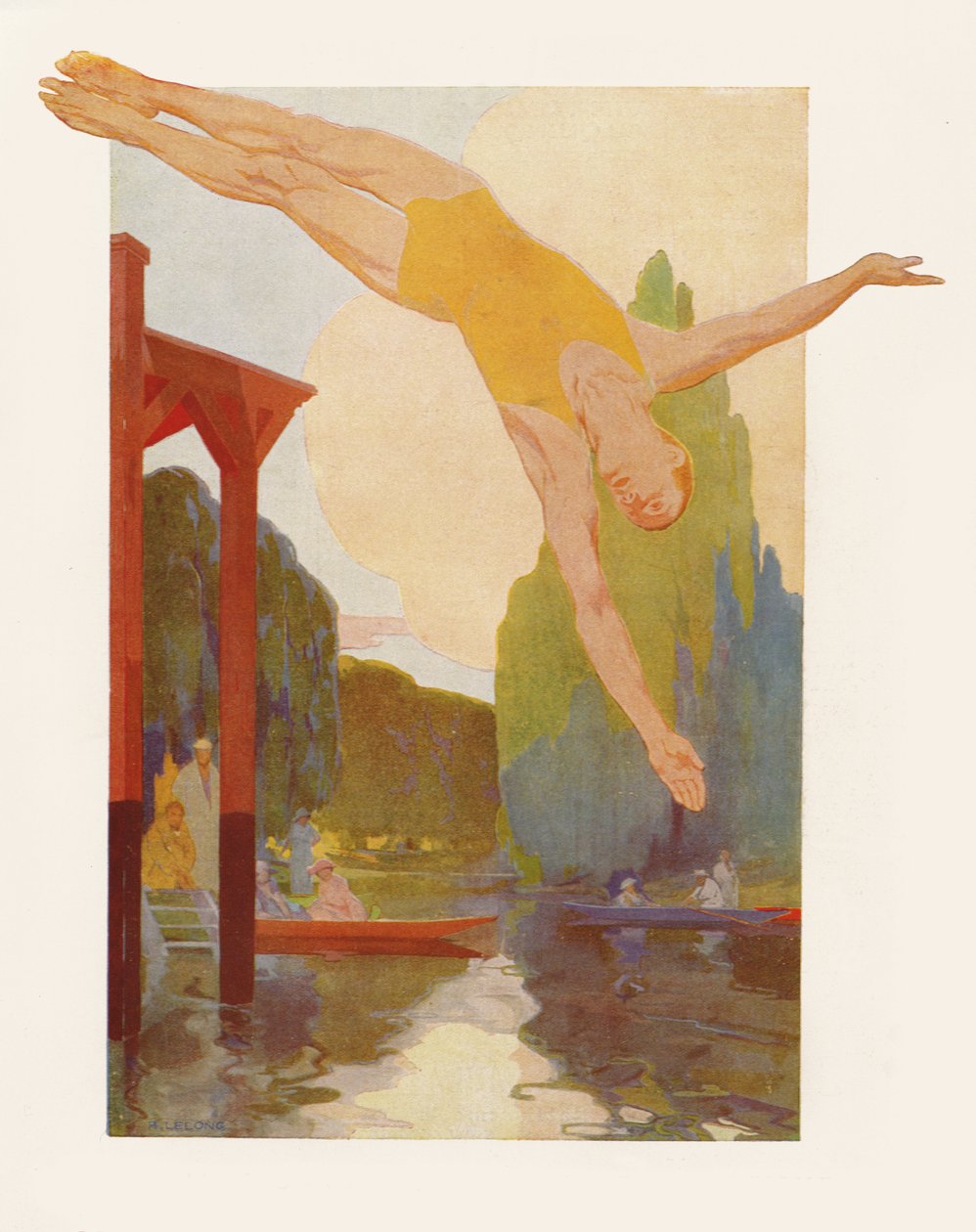 River Diver, 1920 (fargegravering) av Rene Lelong