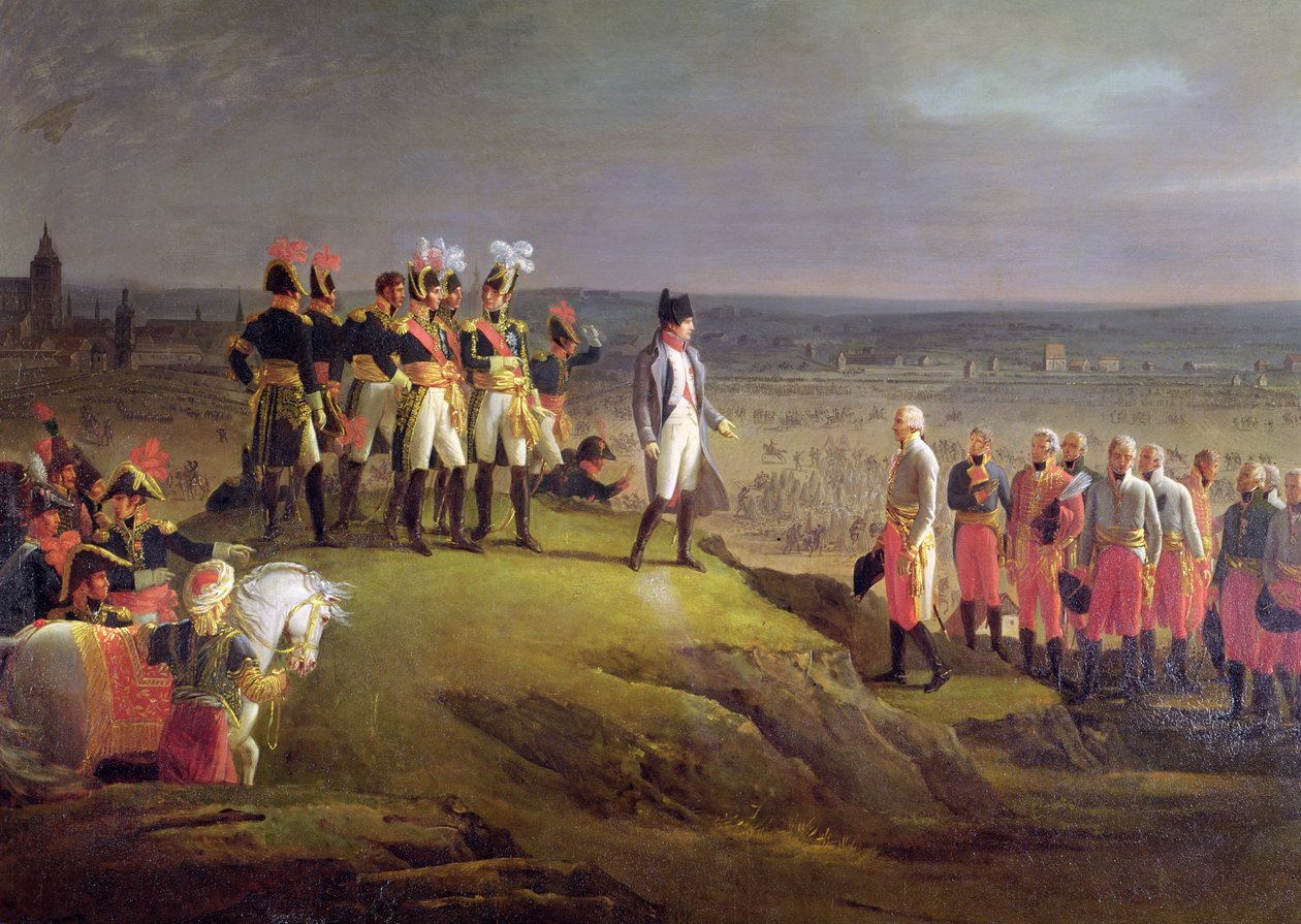 Napoleon I (1769-1821) mottar general Mack (1752-1828) ved overgivelsen av Ulm, 20. oktober 1805, 1806 (detalj av 166301) av Rene Theodore Berthon