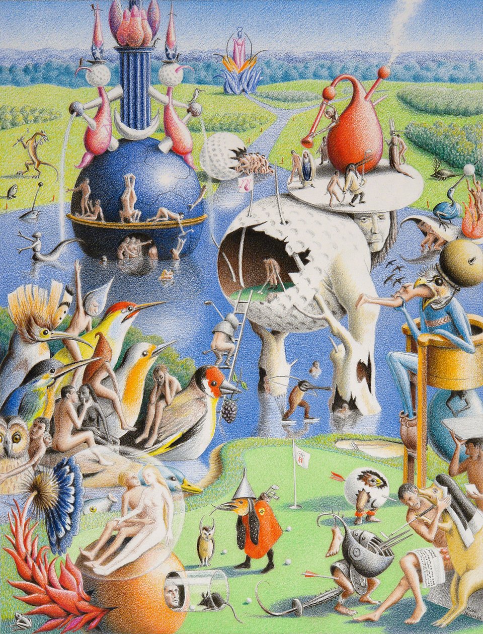 BOSCH-Golf, 2016, Fargeblyanttegning på papir av Rene Boin