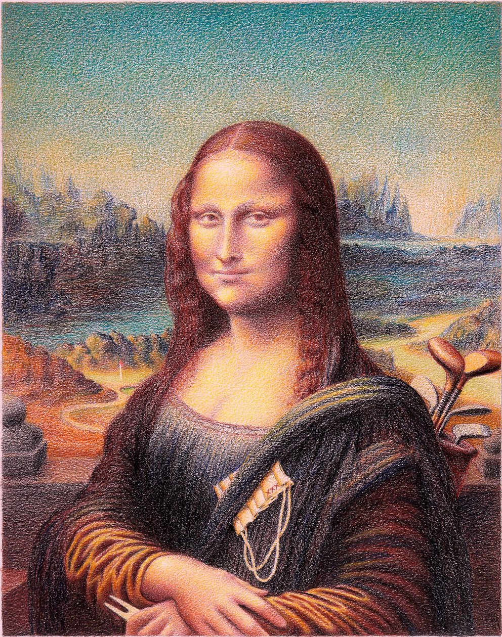 DA VINCI-Golf, 2020, Fargeblyanttegning på papir av Rene Boin