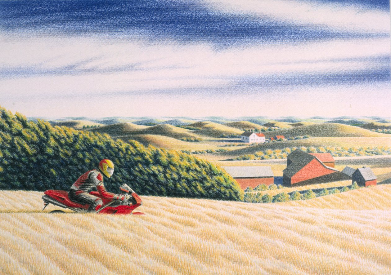 Offroad, 2001, Fargeblyanttegning på papir av Rene Boin