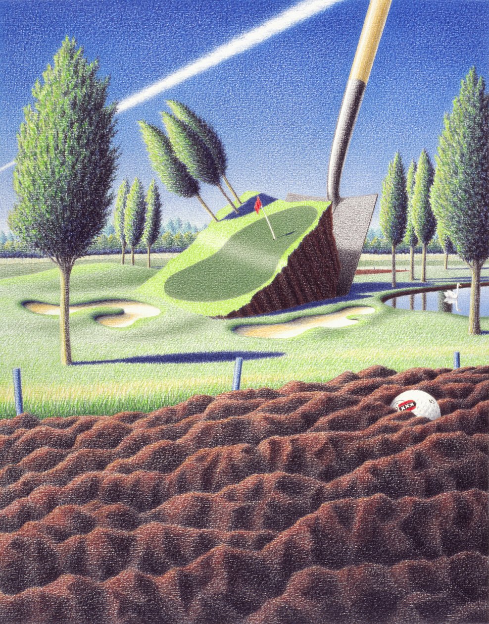 Spade, 2005, Fargeblyanttegning på papir av Rene Boin