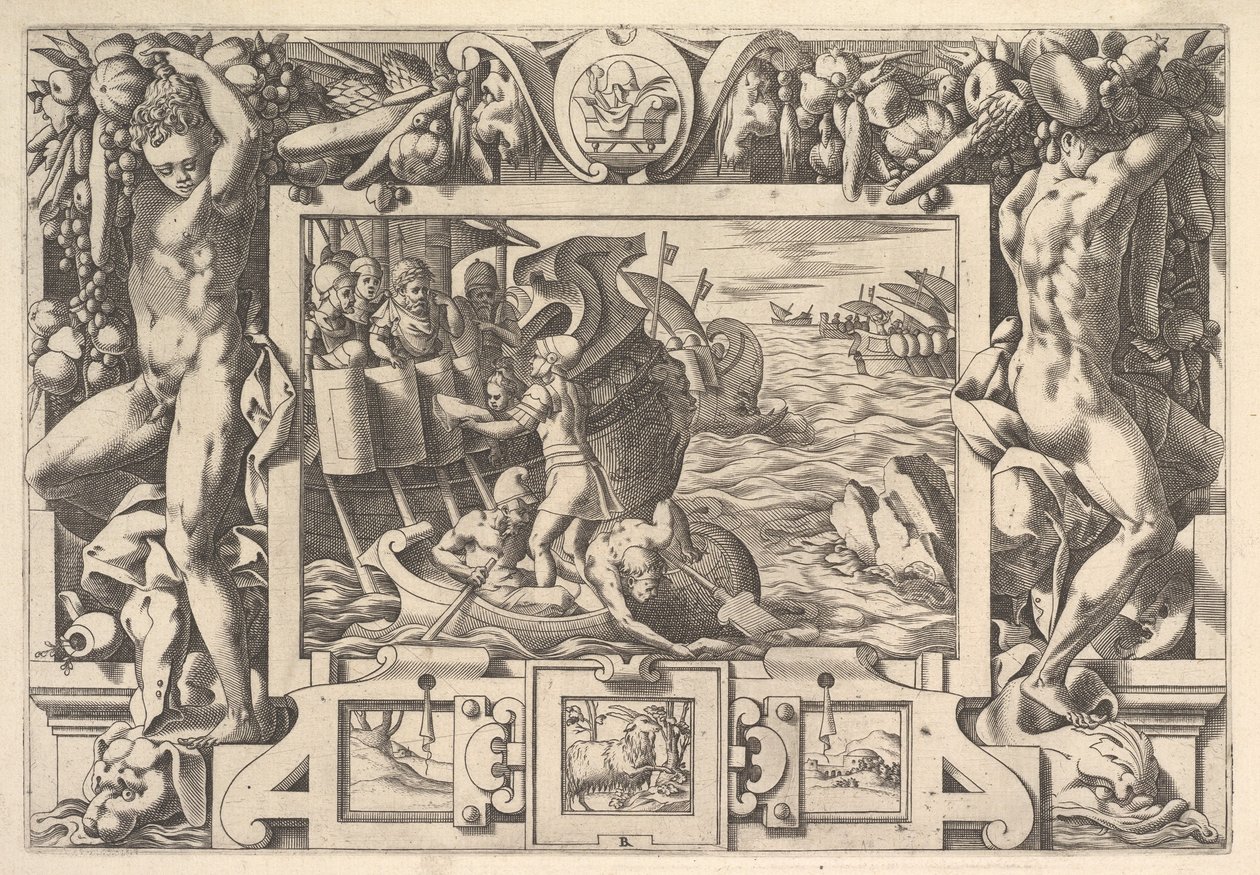 Aeëtes samler lemmene til Absyrtes Mens han får lemmene til å plukke opp, gjør grekere d..., 1563. av Rene Boyvin