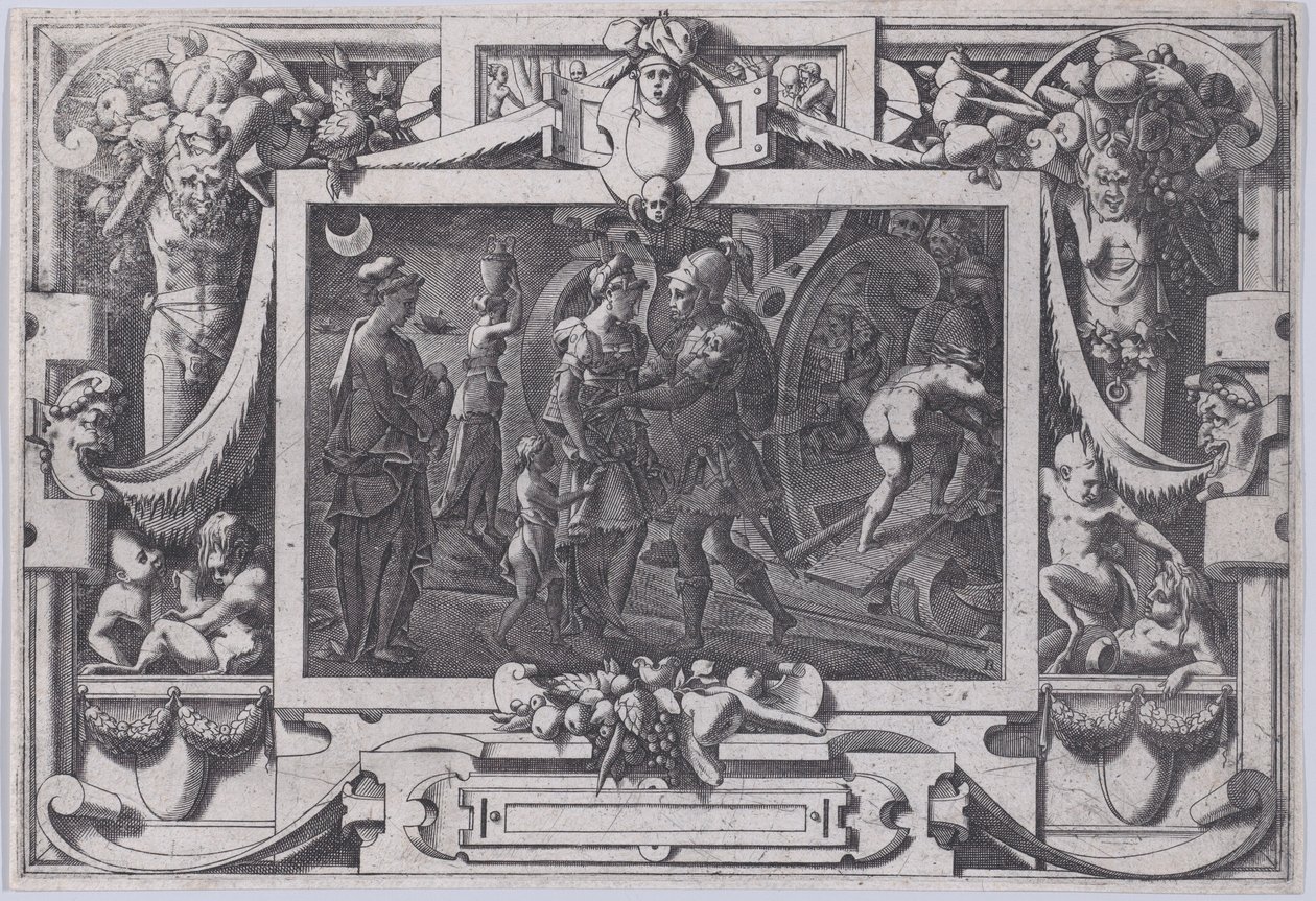 Medea legger ut med Jason Sudden Night med Jason Medea og forlater Colchis i det østlige Argo..., 1563. av Rene Boyvin