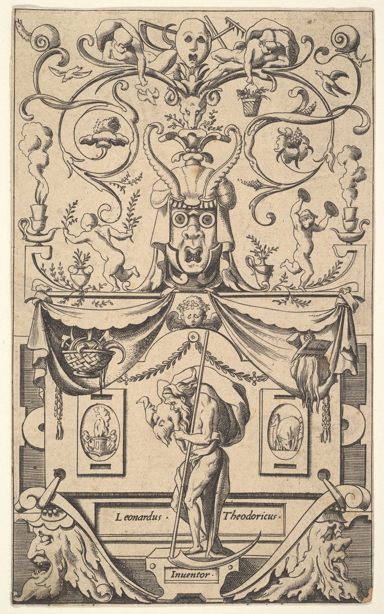 Panel med figur av Saturn, plate 1, ca. 1550-65. av Rene Boyvin